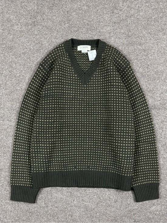 J. Crew Other - J Crew Green Birdseye Pattern V-Neck Knit Wool Pullover Sweater Men’s Large NWT